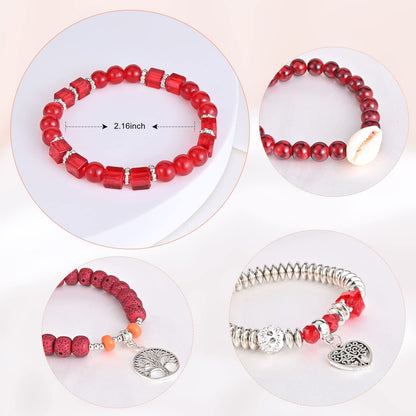 Bohemian Bracelet Sets for Women - 6 Sets Stackable Stretch Bracelets Multi-color Boho Jewelry for Women Hippie Bracelets Dainty Jewelry
