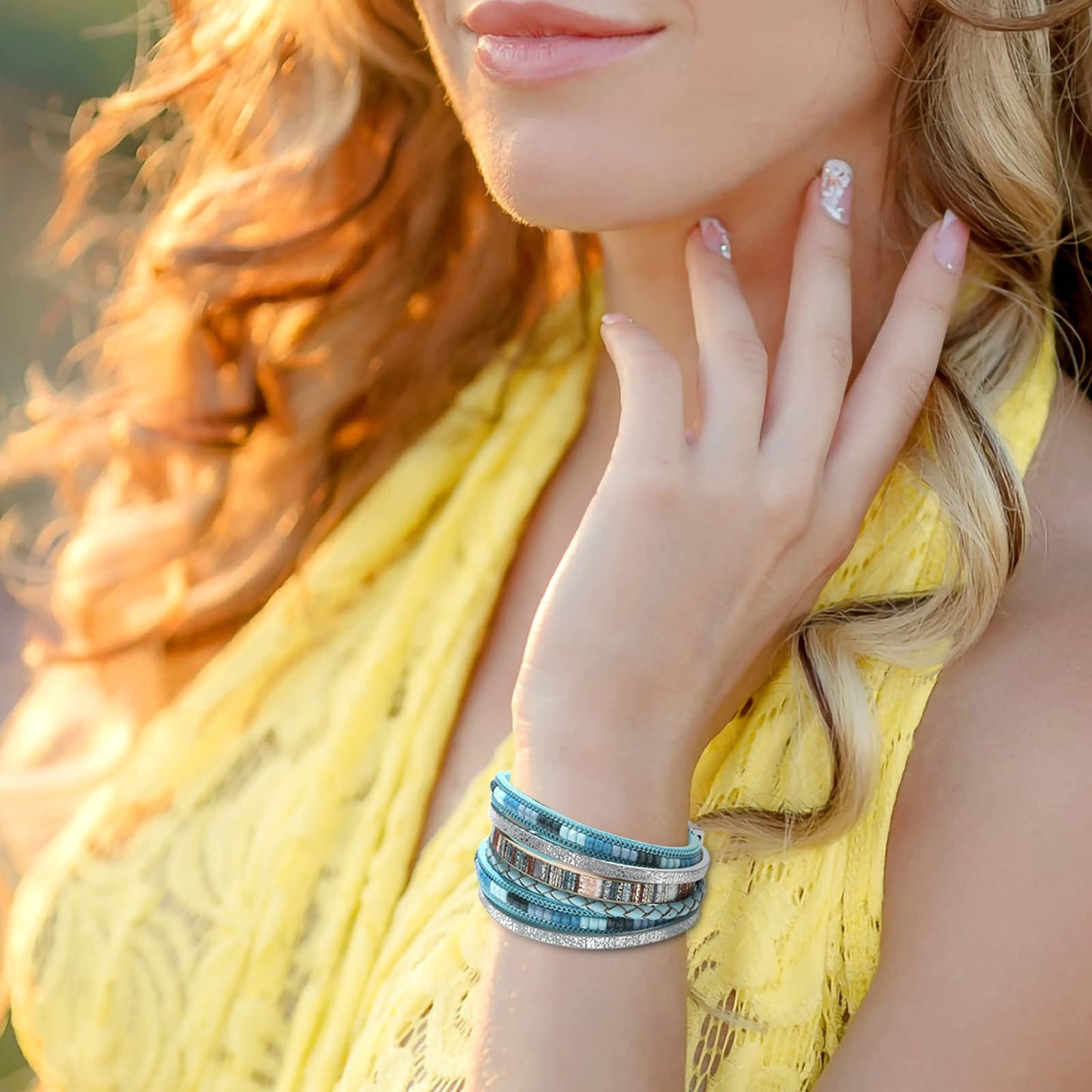 Fesciory Leather Wrap Bracelets for Women, Boho Western Layered Jewelry | Layered leather cuff bracelets, Easy on and off, Boho western style, Daily wear, Gift for women