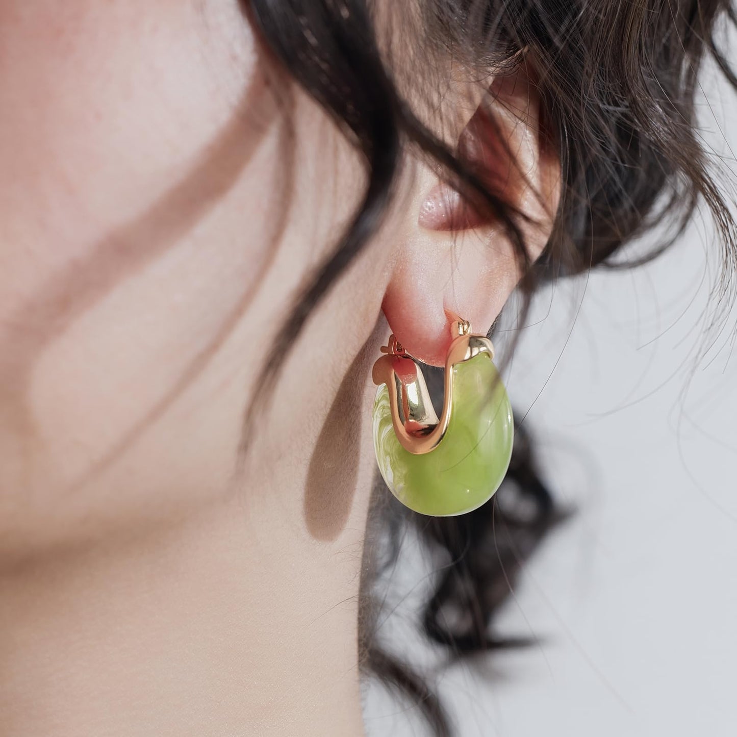 Chunky Gold Resin Hoop Earrings Leverback Statement Huggie Hoops Dangle Drop Dressy Earring Prom Festival Vacation Jewelry for Women