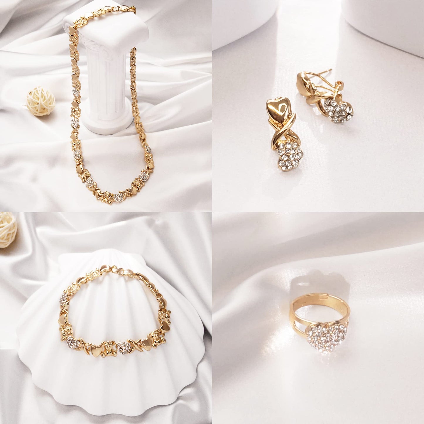 SYHOL Gold Jewelry Sets for Women 18K Gold/Silver Filled Jewelry Necklace Set Wedding Bridal Fashion Jewelry Sets Women Accessories Bracelets Earrings and Rings Sweetheart Gifts