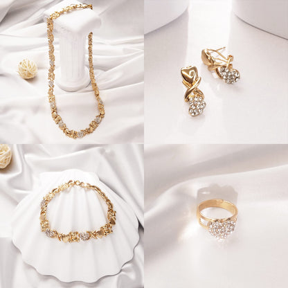 SYHOL Gold Jewelry Sets for Women 18K Gold/Silver Filled Jewelry Necklace Set Wedding Bridal Fashion Jewelry Sets Women Accessories Bracelets Earrings and Rings Sweetheart Gifts