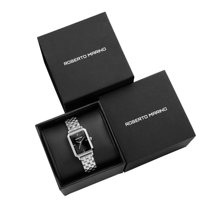 Roberto Marino RM1982 Women’s Luxury Watch Rectangular Gold – Japanese Quartz Movement, Vintage Stainless Steel Design, Silver Dial, Elegant Dress Timepiece, 3ATM Water Resistant – Reloj para Mujer