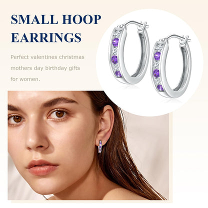 Channel Set Small Huggie Hoop Earrings Sterling Silver or 14K Gold Color,Lightweight Hypoallergenic CZ Diamond Chunky Hoop Earrings for Women