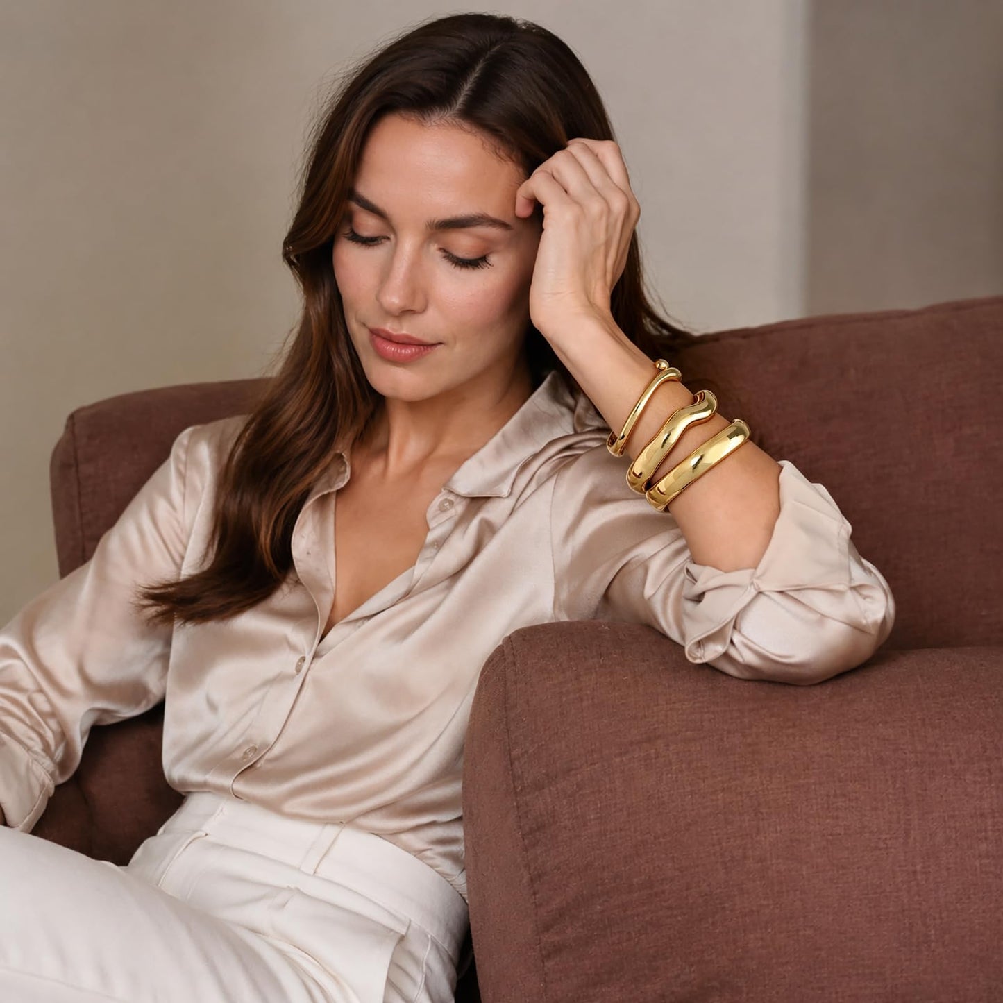 Chunky Gold Bangle Bracelets for Women Trendy 14K Gold Plated Cuff Bracelets Stack, Dainty Gold Bracelet Sets Non Tarnish Fashion Jewelry Gift