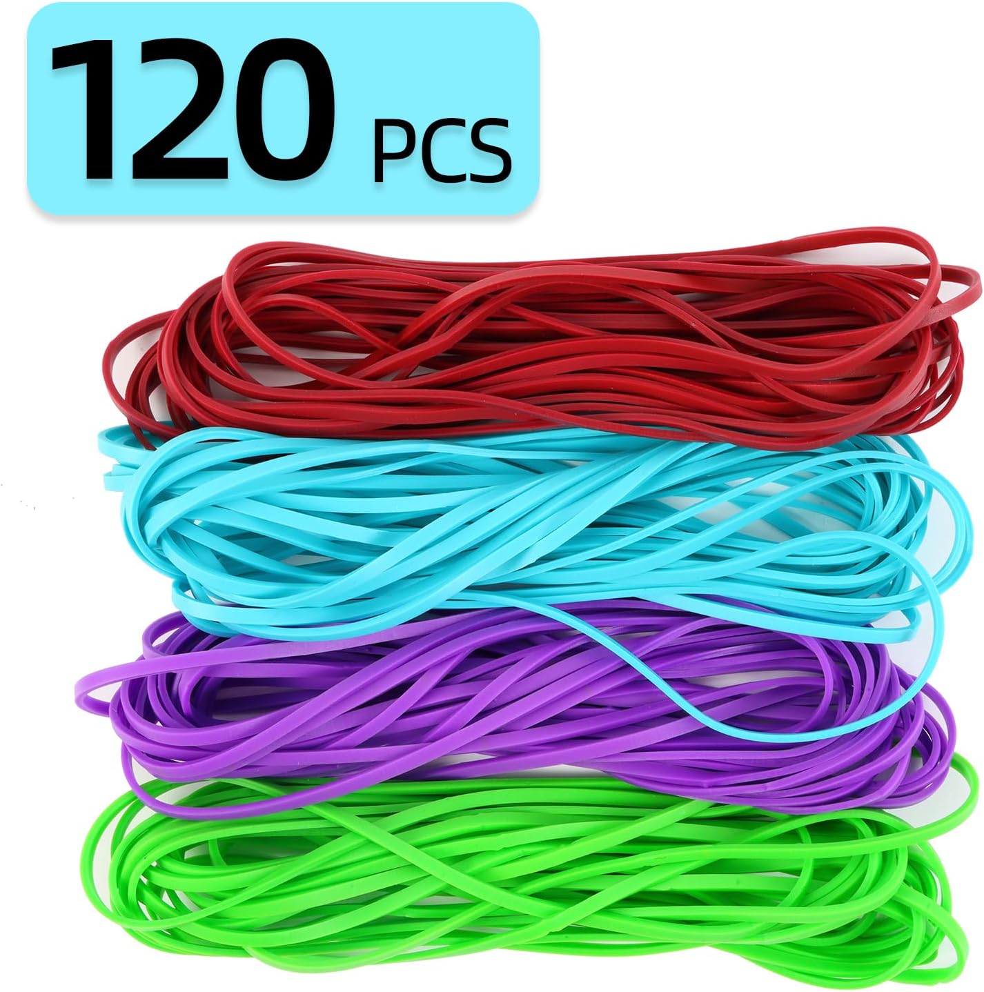 KJAHLAL Large Heavy Duty Rubber Bands - 120 Pcs, 7x1/8 Inches, Assorted Colors, Office & Home Use
