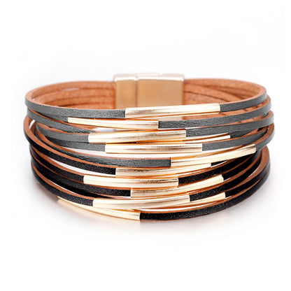 Fesciory Leather Wrap Bracelets for Women, Boho Western Layered Jewelry | Layered leather cuff bracelets, Easy on and off, Boho western style, Daily wear, Gift for women