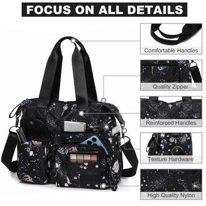 Tote Bag for Women,Multi Pockets Shoulder Handbag,Nurse Bag for Work,Large Cross body Purse,Fashion Nylon Top Handle Satchel