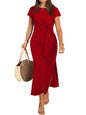ANRABESS Womens Summer Maxi Dress Casual Crew Neck Tie Waist Split Wrinkle-Free Fit Long Fashion Vacation Dresses 2026 Spring