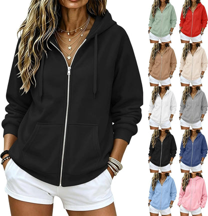 2026 Zip Up Hoodies for Women Fall Winter Casual Sweatshirts Zipper Oversized Lightweight Cute Jackets with Pockets