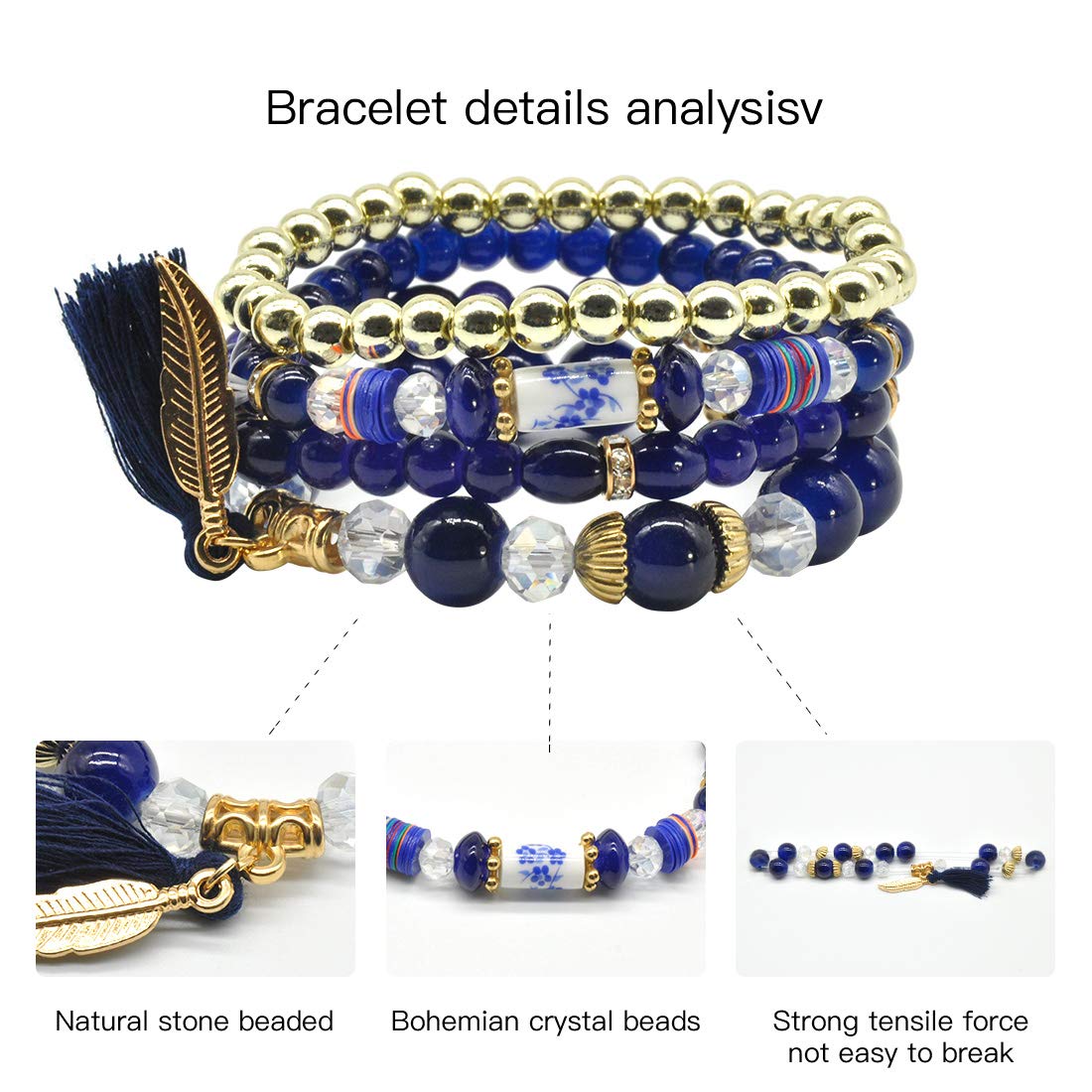 Bohemian Bracelet Sets for Women - 6 Sets Stackable Stretch Bracelets Multi-color Boho Jewelry for Women Hippie Bracelets Dainty Jewelry