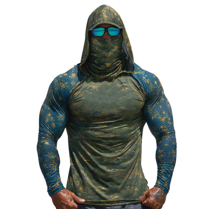 Sun Protection Shirts for Men UPF 100+ Long Sleeve Hoodie with Mask Shirts | Camouflage Outdoor Fishing Tees Cooling Raglan Shirts