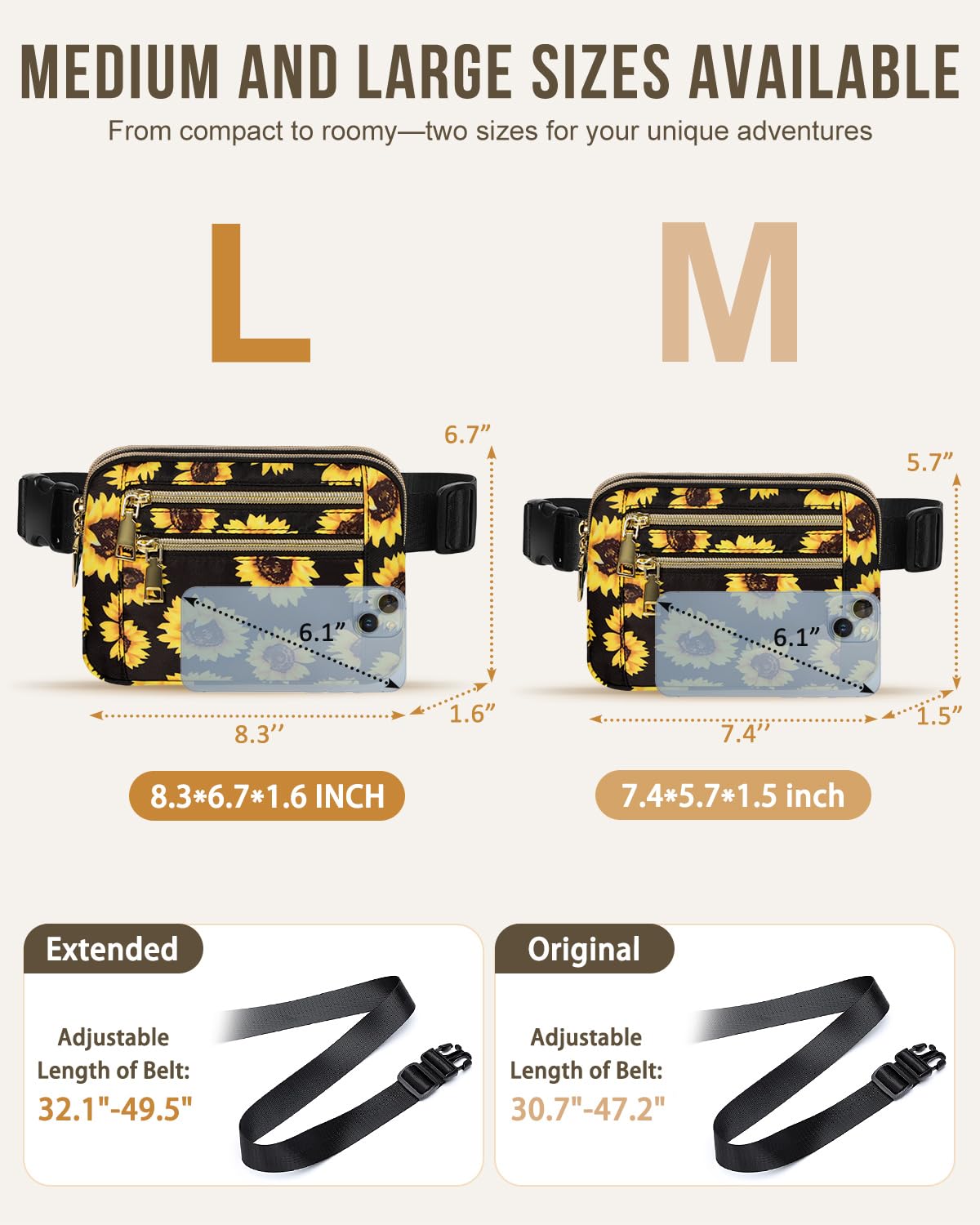 Capolo Fanny Packs for Women Fashion Waist Packs Bag with Adjustable Strap and 4 Zipper Pockets Waterproof Everywhere Crossbody Belt Bag for Workout Running Travelling(Black)