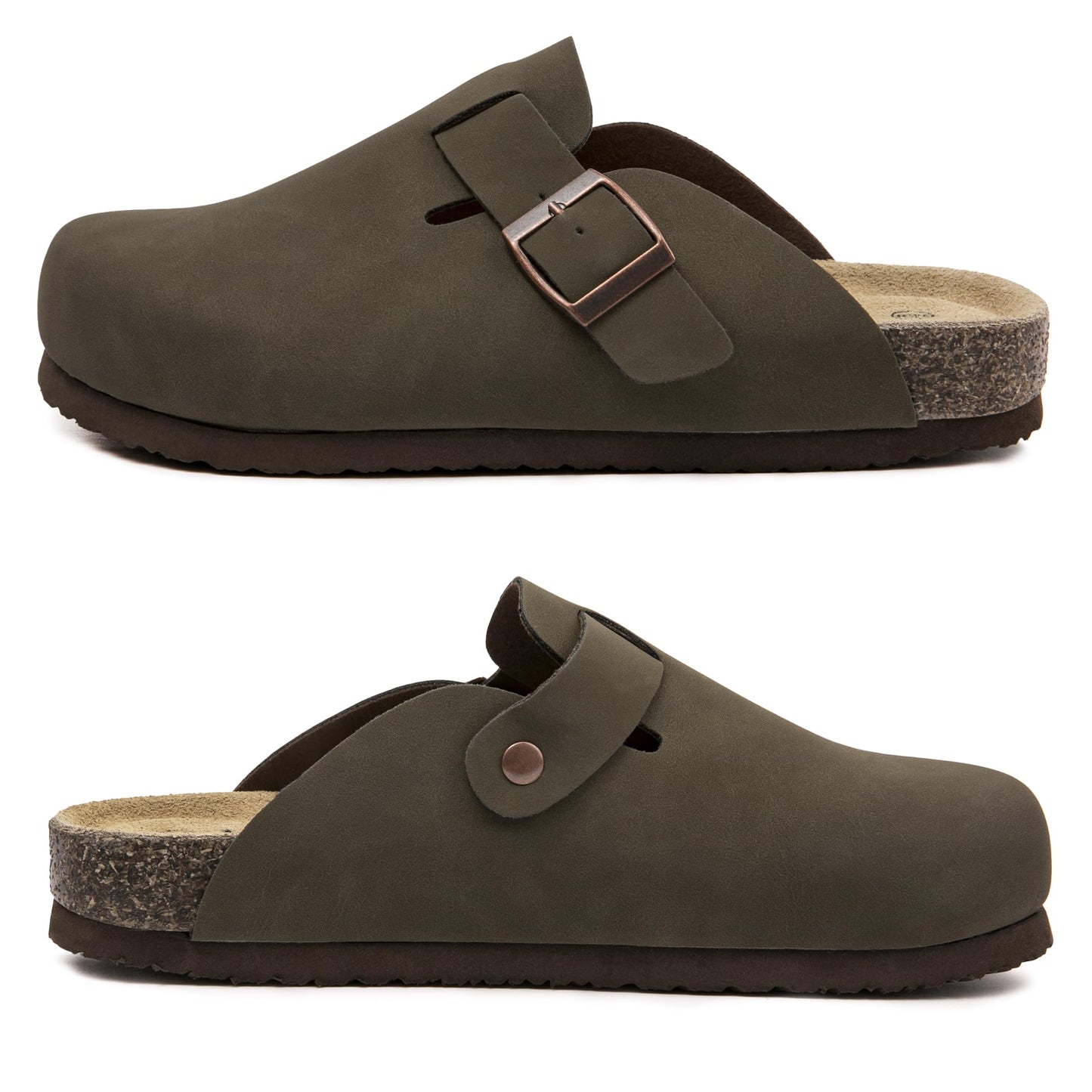 Women Suede Clogs Casual Slip On Potato Mule Slippers | Soft Suede Upper, Arch-Support Cork Insole, Adjustable Buckle, Anti-Slip Sole