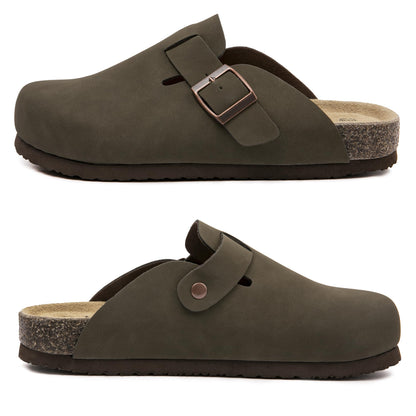 Women Suede Clogs Casual Slip On Potato Mule Slippers | Soft Suede Upper, Arch-Support Cork Insole, Adjustable Buckle, Anti-Slip Sole
