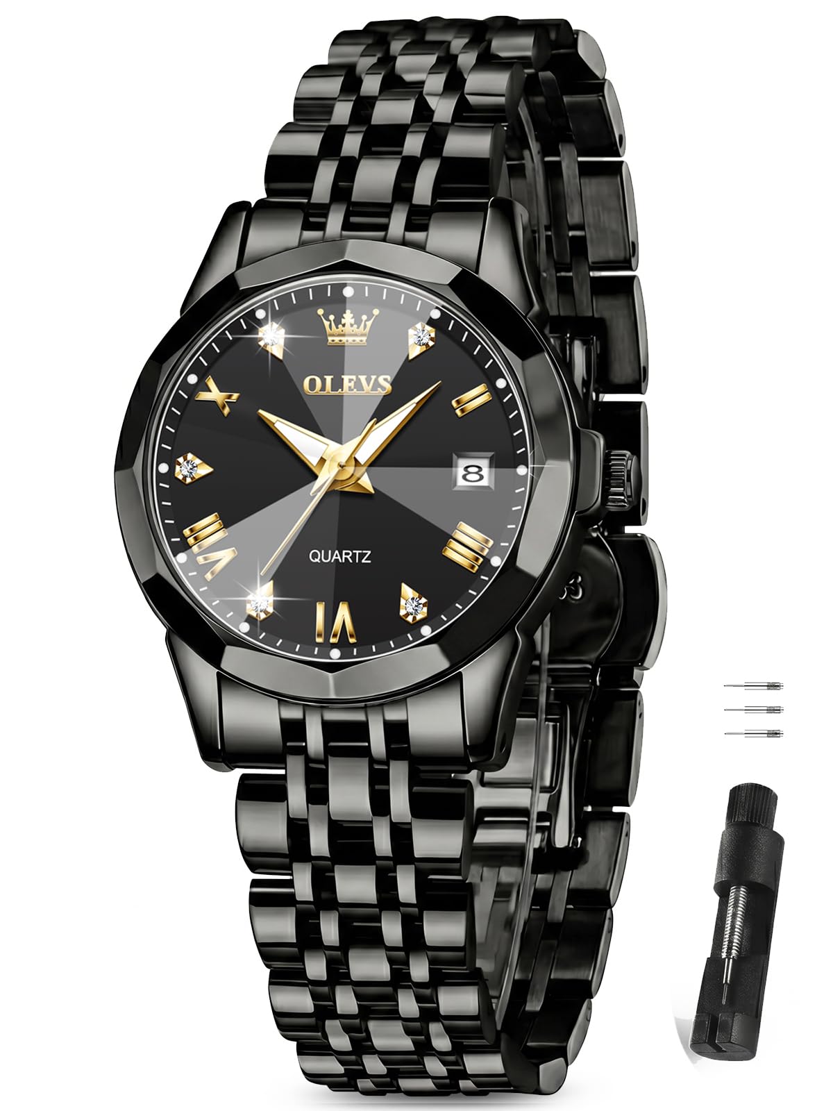 OLEVS Watches Women with Date Silver Stainless Steel Luxury Ladies Watches with Small Writs Diamond Watches for Women Waterproof Elegant Dress Quartz Analog Women's Wrist Watches Reloj de Mujer