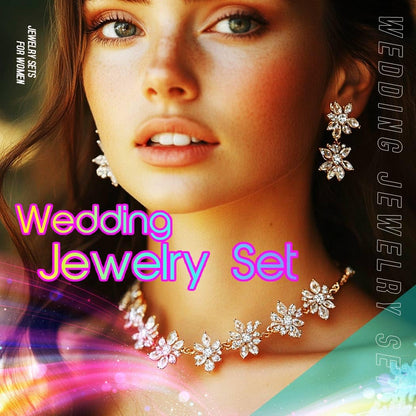 Aukmla Rhinestones Bridal Wedding Jewelry Sets Sparkly Necklace Earrings Bracelet Set Prom Formal Jewelry for Brides and Women