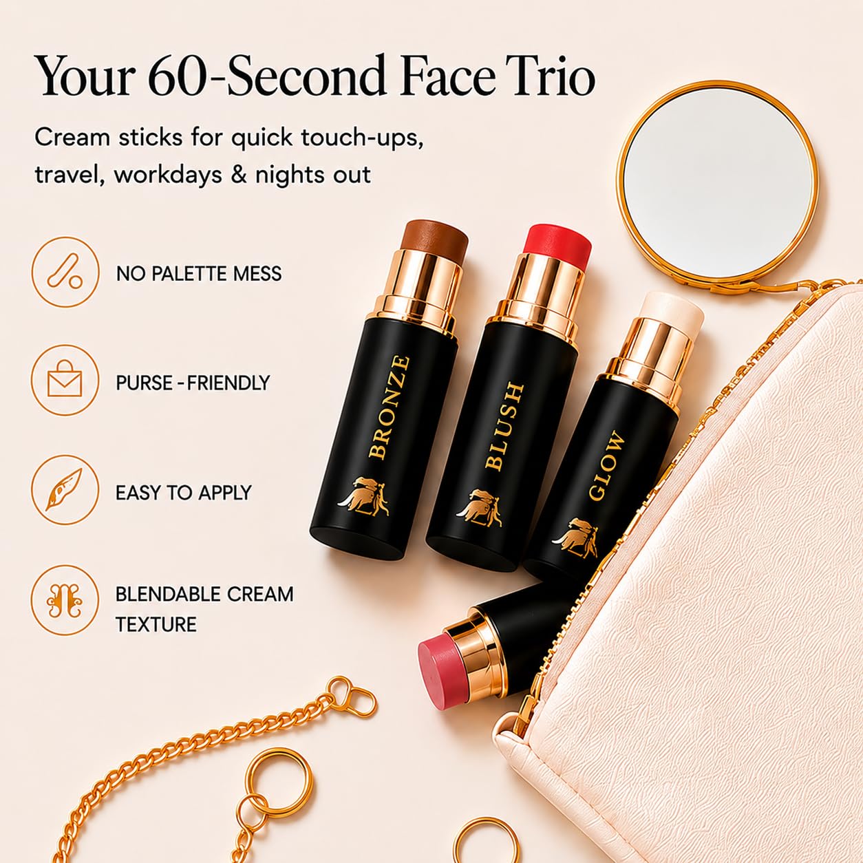 Cream Contour Stick Set – Blush, Bronzer & Highlighter Trio | Hydrating, Buildable, High-Pigment Makeup with Shea Butter & Vitamin E | Phoenix Beauty Gift Set (Enchanted)