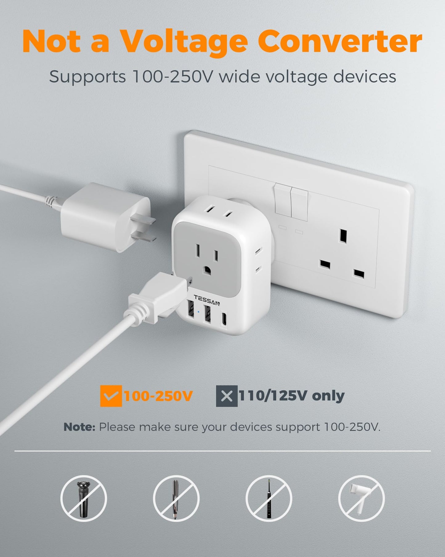 TESSAN 2 Pack European Travel Plug Adapter, Europe Power Converter