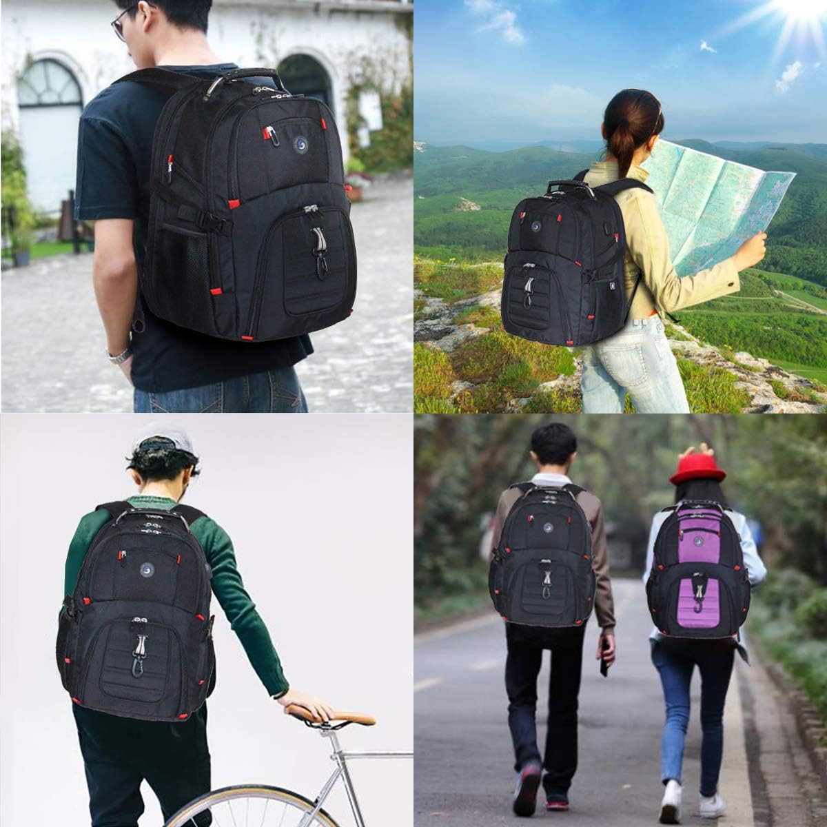 SHRRADOO Extra Large 50L Travel Laptop Backpack with combination lock,High School College Backpack Airline Approved Business Work Bag Fit 17 Inch Laptops for Men Women,Black