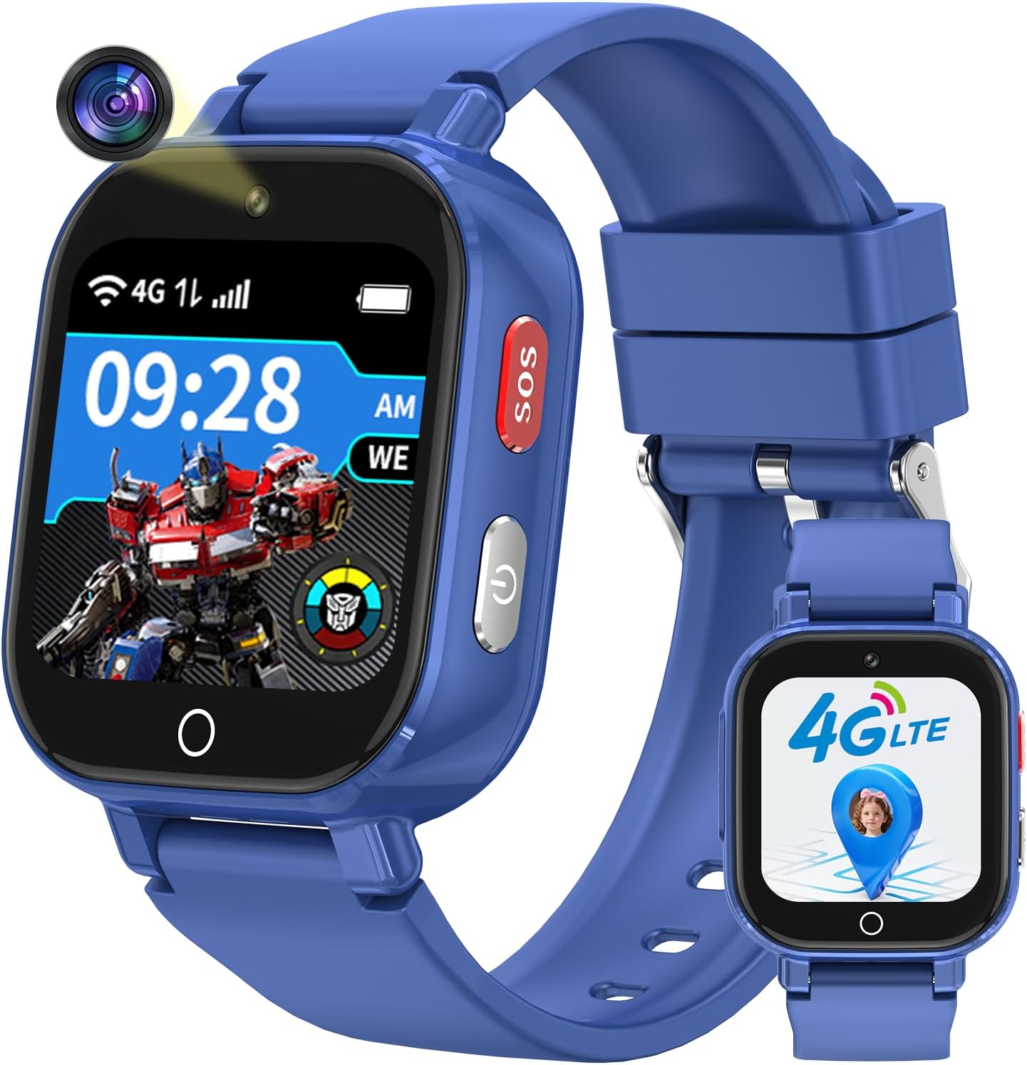 Smart Watch for Kids, 4G Kids Smartwatch with GPS Tracker Calling (Blue) | WIFI/Voice/Video Chat/SOS/SMS-receiving IP68 Waterproof Pedometer Camera Alarm Safe Zone Smartwatch Gift for Boys Girls 4-12