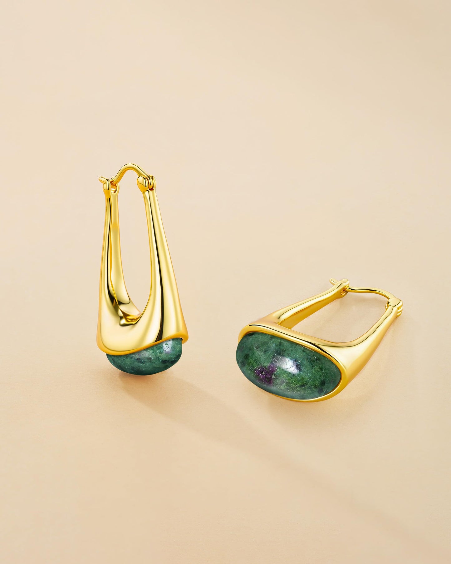 SNGIA Long Oval Chunky Dangle 18K Gold Plated Hoops with Colored Resin Gemstone Statement Earrings for Women, (Green, Brown, Light blue, Dark Blue), Bold Drop Handmade Exaggerated Irregular Trendy Bohemian Jewelry Gifts, Unique Dangling Teardrop Baroque S