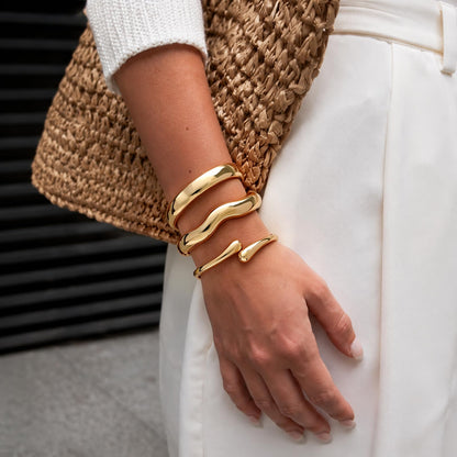Chunky Gold Bangle Bracelets for Women Trendy 14K Gold Plated Cuff Bracelets Stack, Dainty Gold Bracelet Sets Non Tarnish Fashion Jewelry Gift