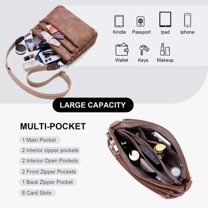 Crossbody Bags for Women Rfid Travel Crossbody Purses Leather Handbags Medium Shoulder bag with Adjustable Strap