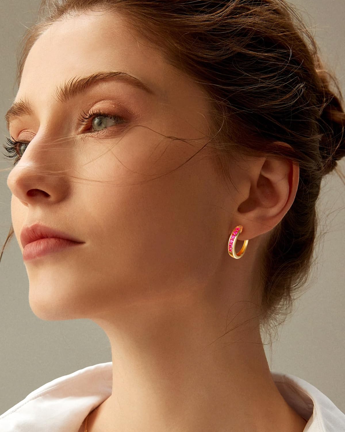14K Gold Plated/925 Sterling Silver Birthstone Hoop Earrings for Women | 18mm Created Gemstone Hoops,Hypoallergenic and Lightweight,Birthday Mother's Day Jewelry(with Gift Box)