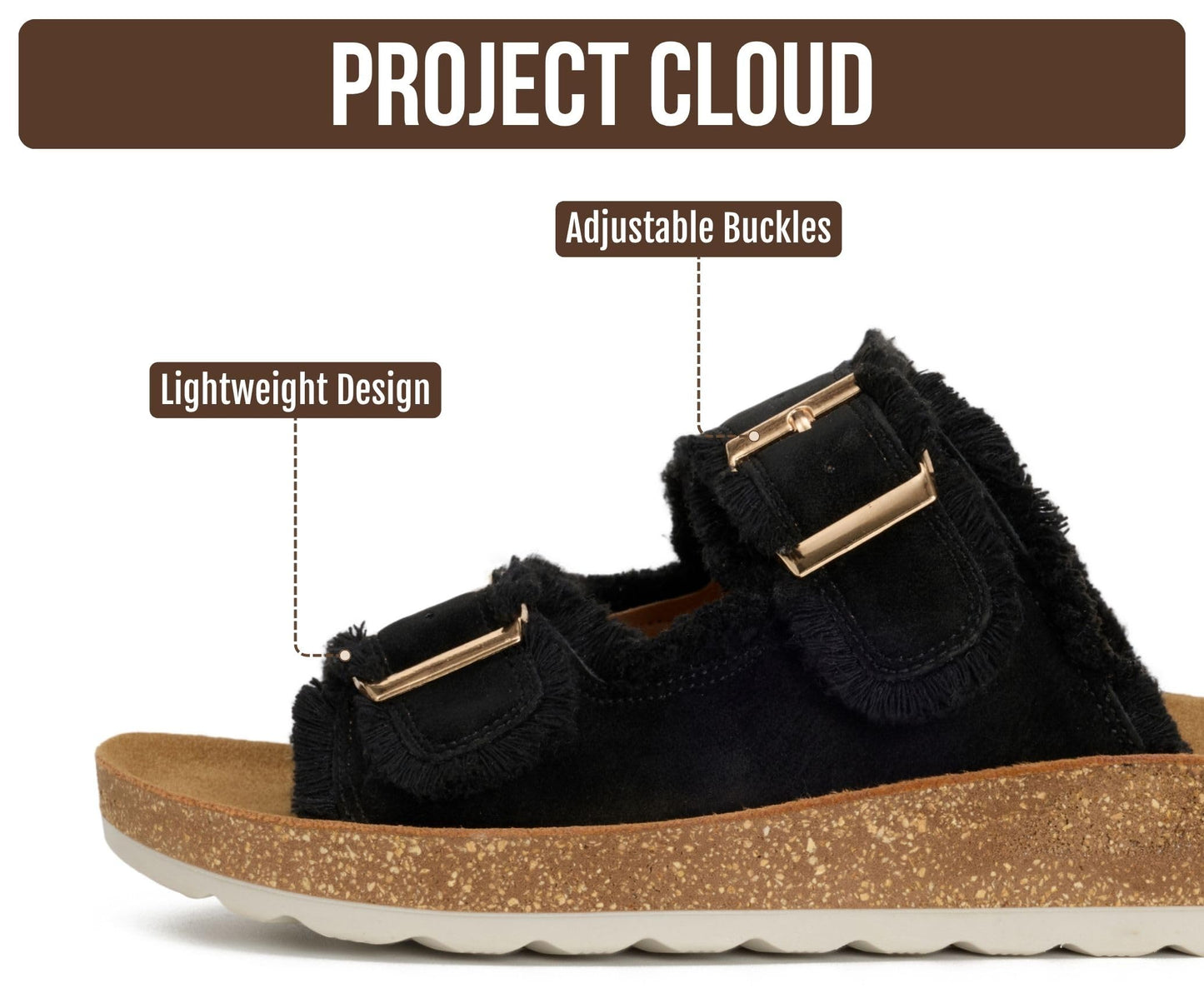 Project Cloud Comfortable Womens Sandals Platform Sandals for Women (Light) | Lightweight Plush Soft Insole Buckle Non Slip Durable Fashion Frayed Footwear Casual Beach Summer Everyday Style All Day Wear