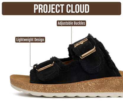 Project Cloud Comfortable Womens Sandals Platform Sandals for Women (Light) | Lightweight Plush Soft Insole Buckle Non Slip Durable Fashion Frayed Footwear Casual Beach Summer Everyday Style All Day Wear