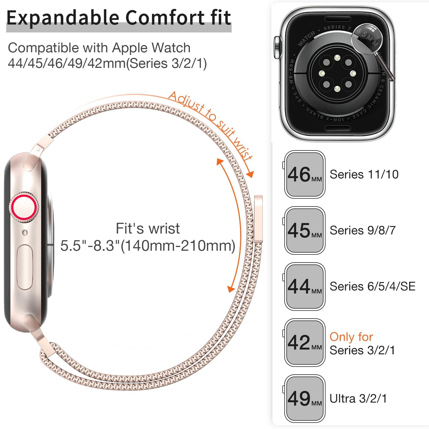 MARGE PLUS Slim Milanese Loop Compatible with Apple Watch Band for women 41mm 40mm 38mm 42mm 46mm 45mm 44mm, Stainless Steel Magnetic Mesh Strap work on iWatch Series 11 10 9 8 7 6 5 4 3 & SE 3 2 1