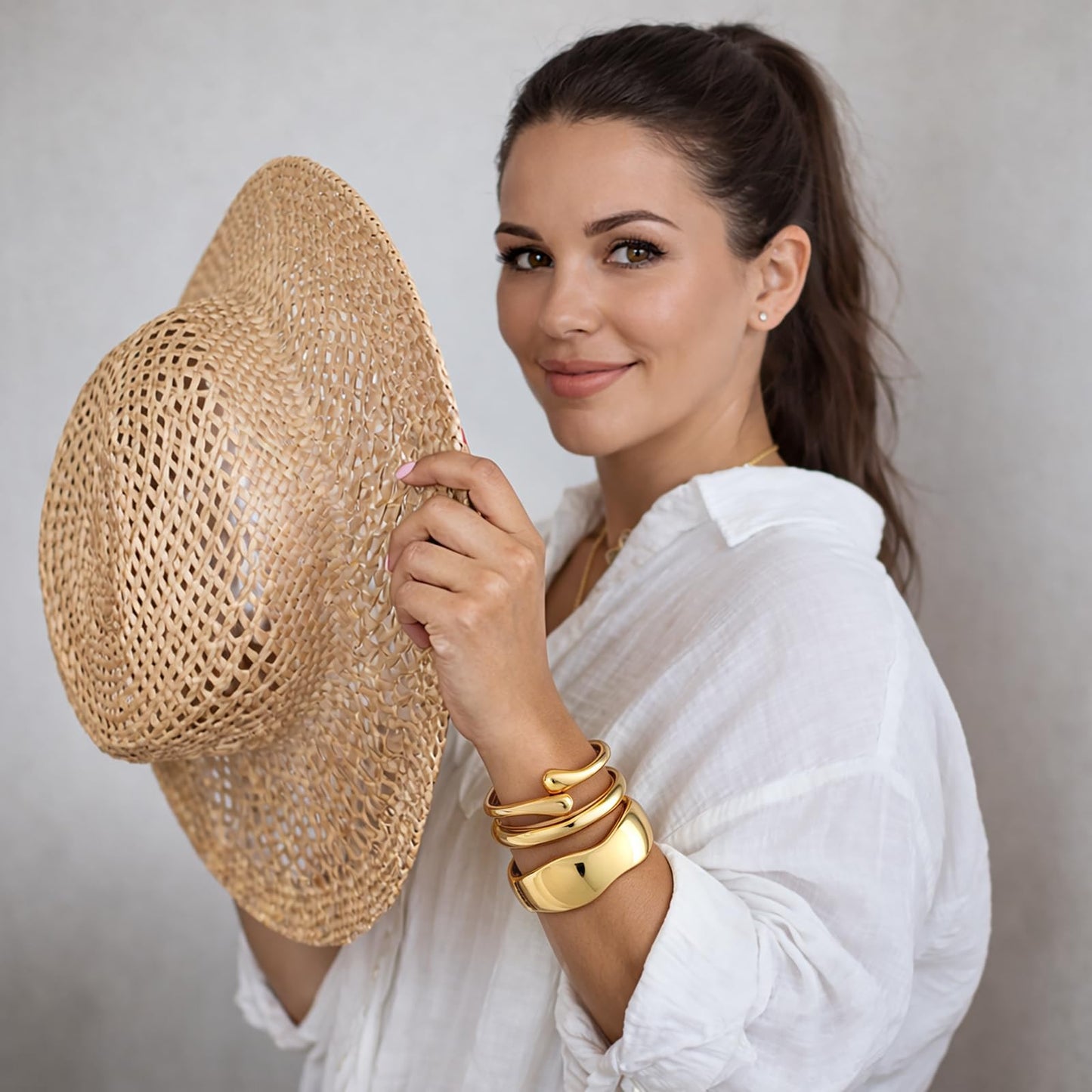 Chunky Gold Bangle Bracelets for Women Trendy 14K Gold Plated Cuff Bracelets Stack, Dainty Gold Bracelet Sets Non Tarnish Fashion Jewelry Gift