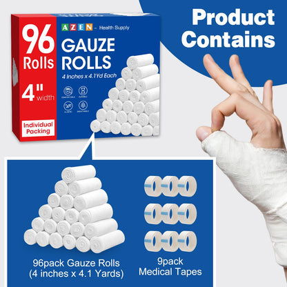 AZEN 25 Pack Gauze Rolls Bandages, 3 in x 4.1 Yards, Premium Medical Supplies & First Aid Supplies, Bandage Wrap Vet Wrap, Mummy Wraps