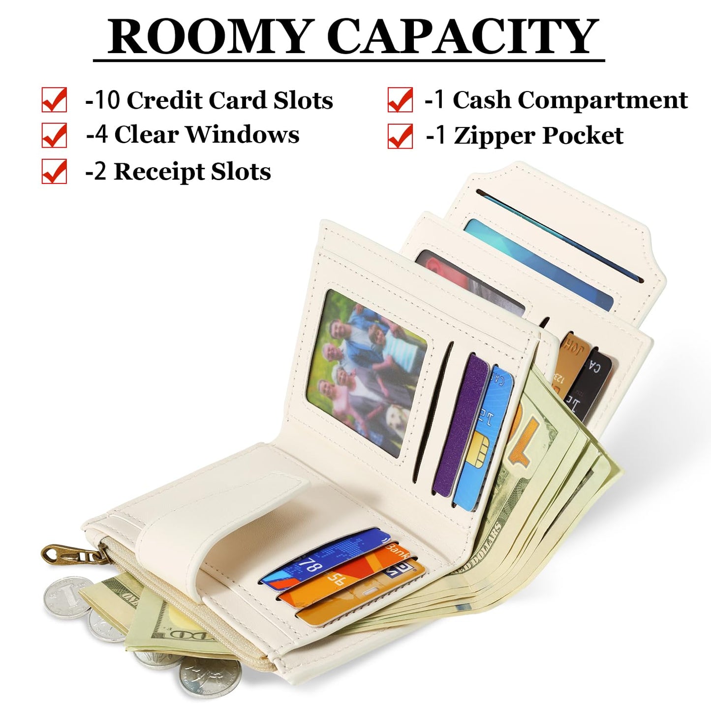 Airkit Small Wallet Women RFID Blocking Soft Leather Bifold Compact Card Holder Wallet for Women with Zipper Coin Pocket 4 ID Window