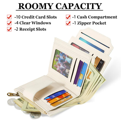 Airkit Small Wallet Women RFID Blocking Soft Leather Bifold Compact Card Holder Wallet for Women with Zipper Coin Pocket 4 ID Window
