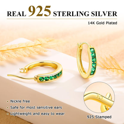 Channel Set Small Huggie Hoop Earrings Sterling Silver or 14K Gold Color,Lightweight Hypoallergenic CZ Diamond Chunky Hoop Earrings for Women