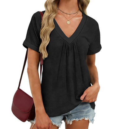 domirica Japanese Print Blouse Women V Neck Short Sleeve Lightweight Breathable Summer Casual Soft Comfy Tops 2026