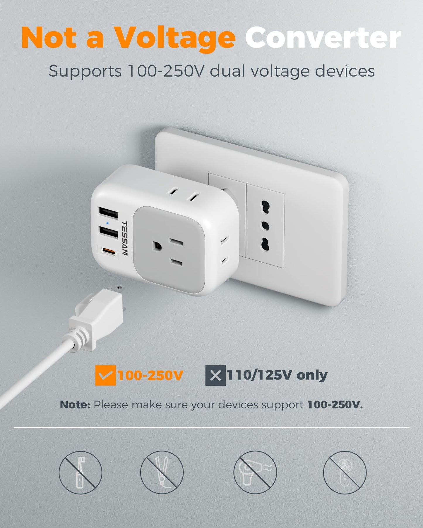 TESSAN 2 Pack European Travel Plug Adapter, Europe Power Converter