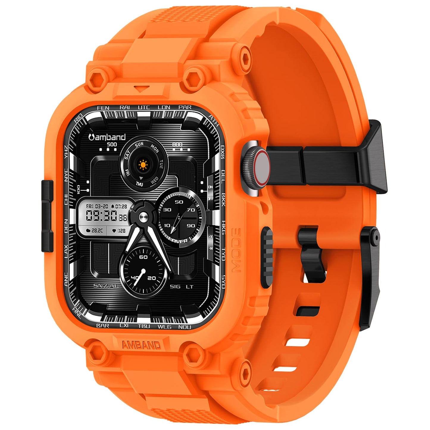 amBand Bands Compatible with Apple Watch 9/8/7 45mm, M1 Sport Series Rugged Case Protective Cover for iWatch 6/SE (3/2/1)/5/4/3 44mm Men Green