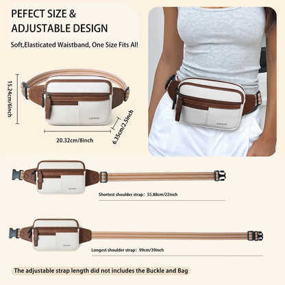 Leresas Fanny Packs for Women Vegan Leather Belt Bag Chic Cross Body Waist Pack Waist Purse for Travel Hiking Running Brown
