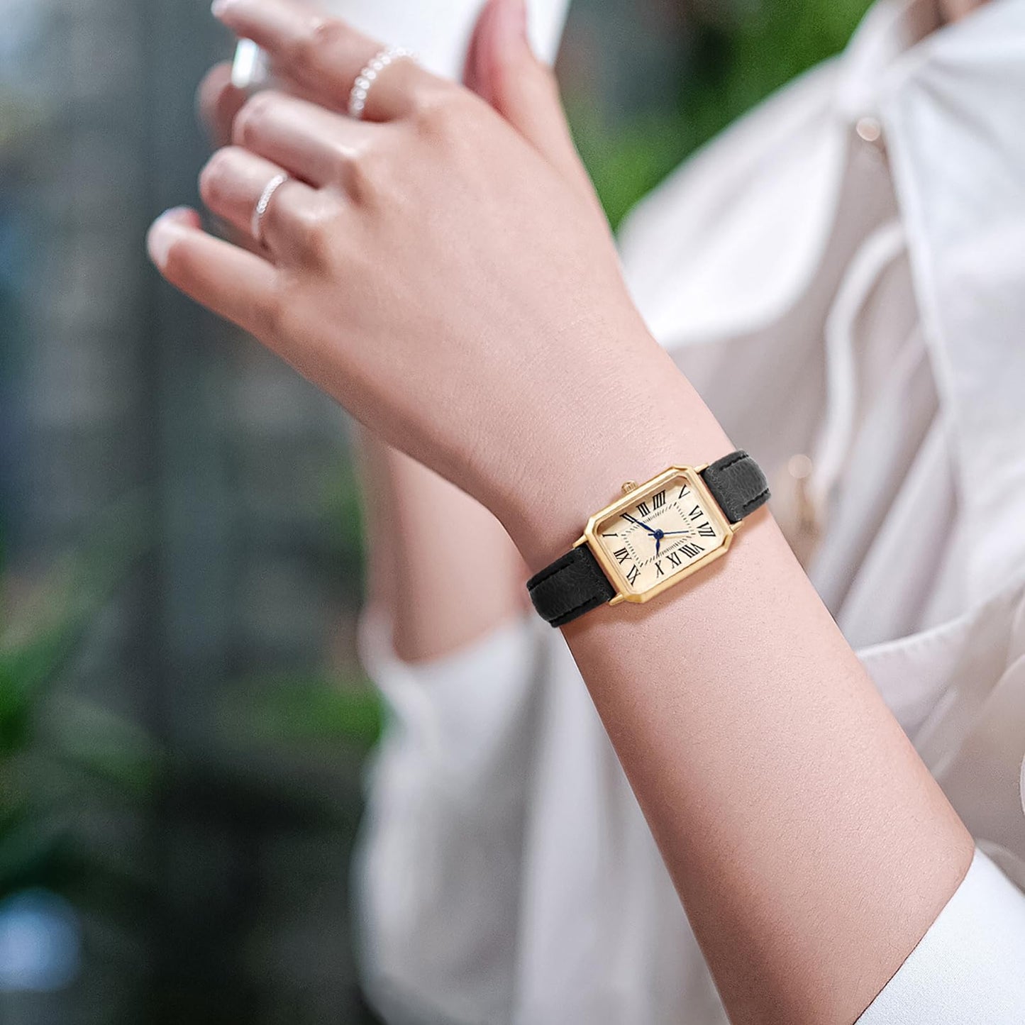 BESTKANG Leather Strap Watches for Women Elegant Dainty Ladies Watch Vintage Rectangle Women Quartz Wrist Watch