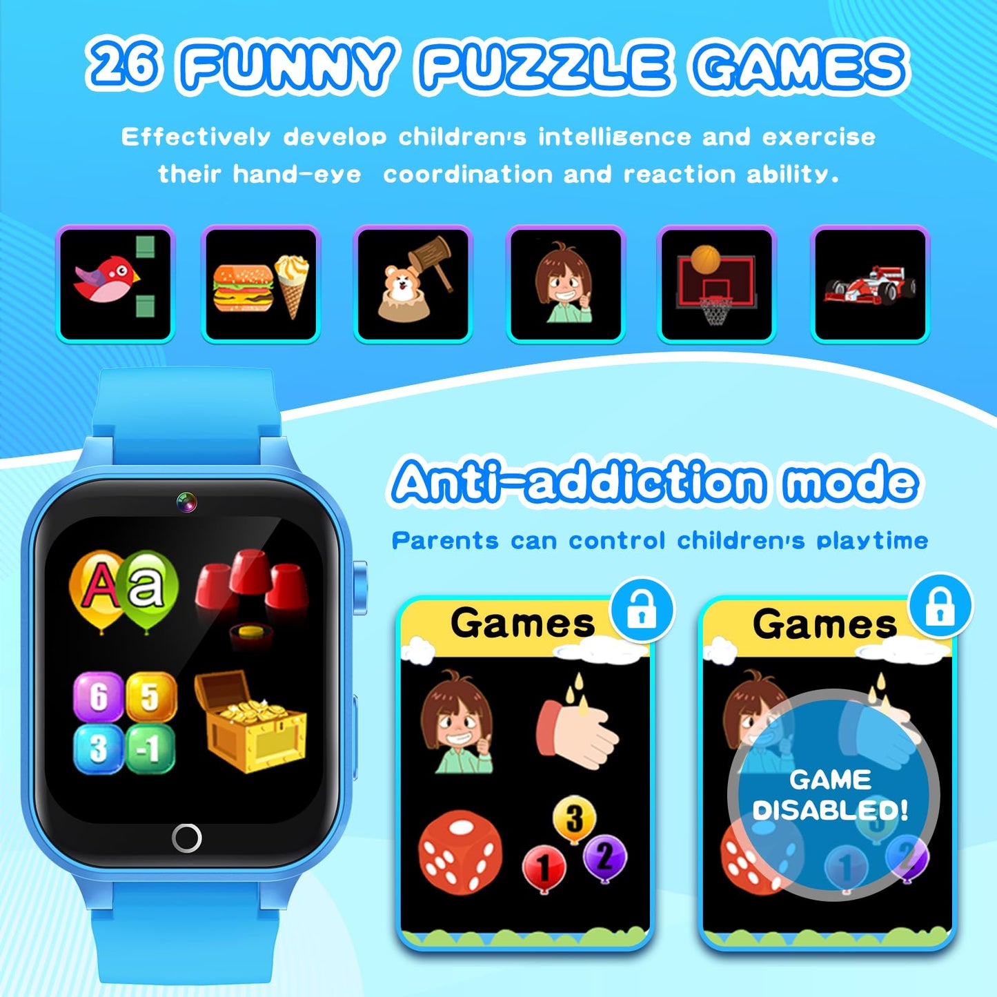 Kids Smart Watch Gift for Girls Age 5-12, 39 Games HD Touch Screen Watches with Video Camera Music Player Pedometer Flashlight 12/24 hr Educational Toys Birthday Gifts for Girls Ages 7 8 9 10