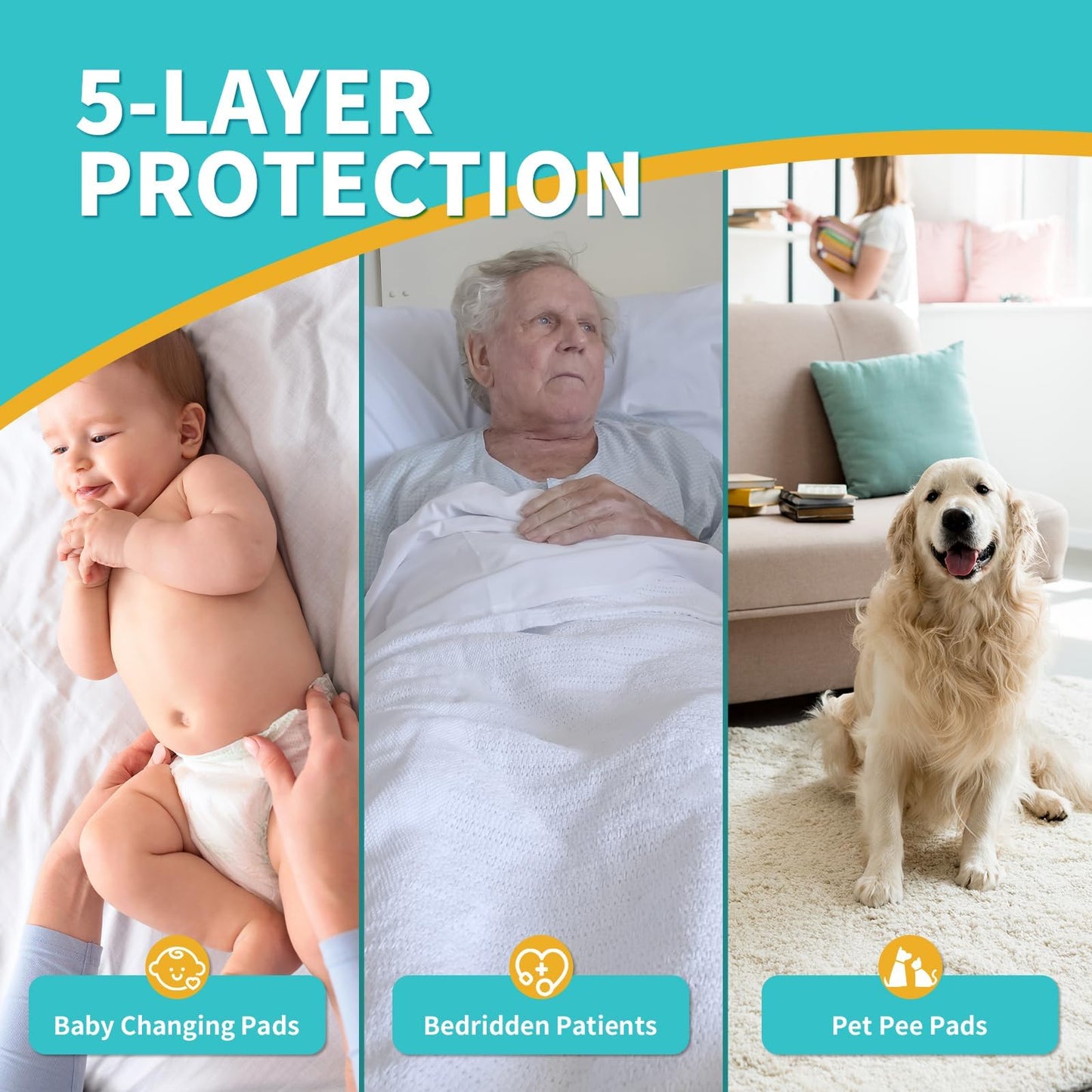 MILDPLUS Disposable Bed Pads 40"X40" 50pcs Extra Large Pee Pads for Incontinence 140 Gram Heavy Duty Super Absorbent Underpads Waterproof Chucks Pads for Adults, Elderly or Pets [100x100CM]