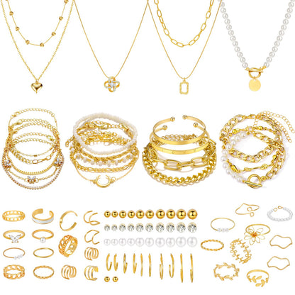 NEWITIN 69 Pieces Gold Jewelry Set for Women Fashion Costume Jewelry Gold Plated Necklace Bracelet Earrings Set for Women