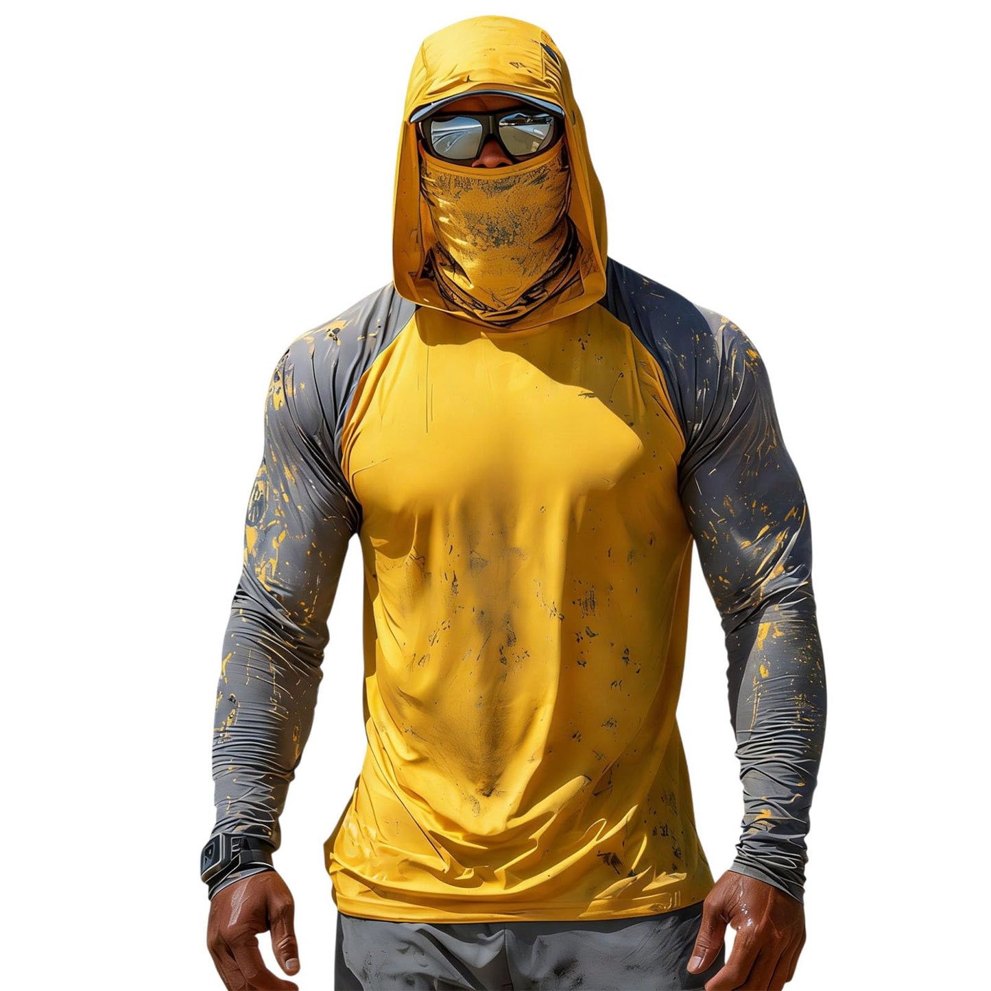 Sun Protection Shirts for Men UPF 100+ Long Sleeve Hoodie with Mask Shirts | Camouflage Outdoor Fishing Tees Cooling Raglan Shirts
