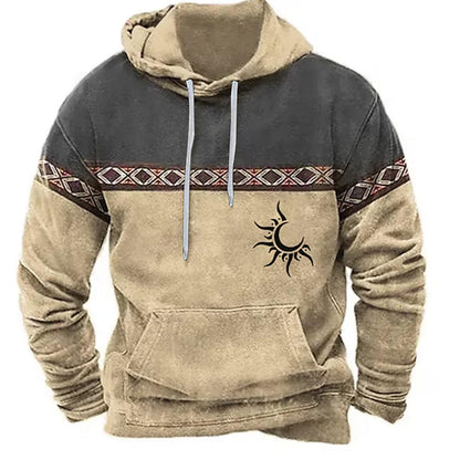 Men's Hooded Sweatshirt American Flag Print Long Sleeve Pullover Sweatshirt Vintage Tribal Aztec Graphic Hoodie Tops