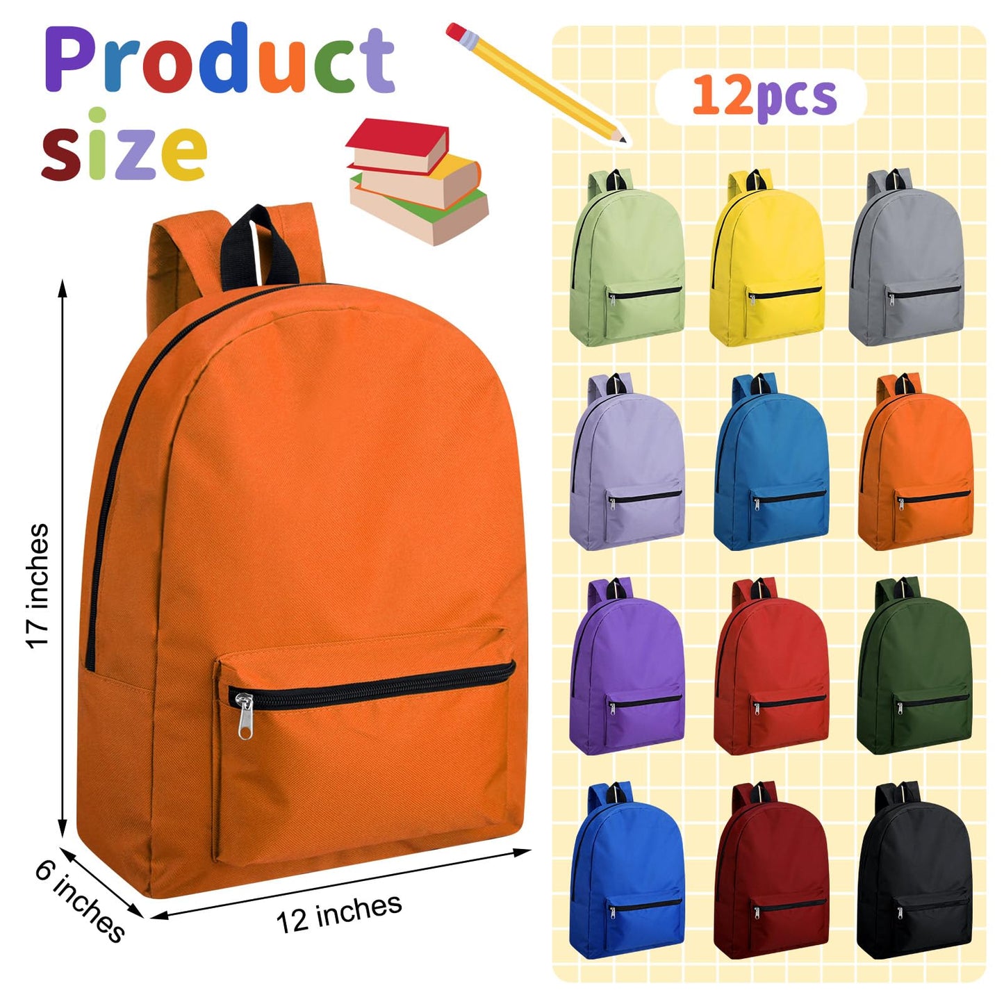 Amylove 12 Pack Backpack in Bulk 17 inch Lightweight Outdoor Travel Bag Classic Bookbags Bulk for Travel Middle High (Colorful,Lovely)