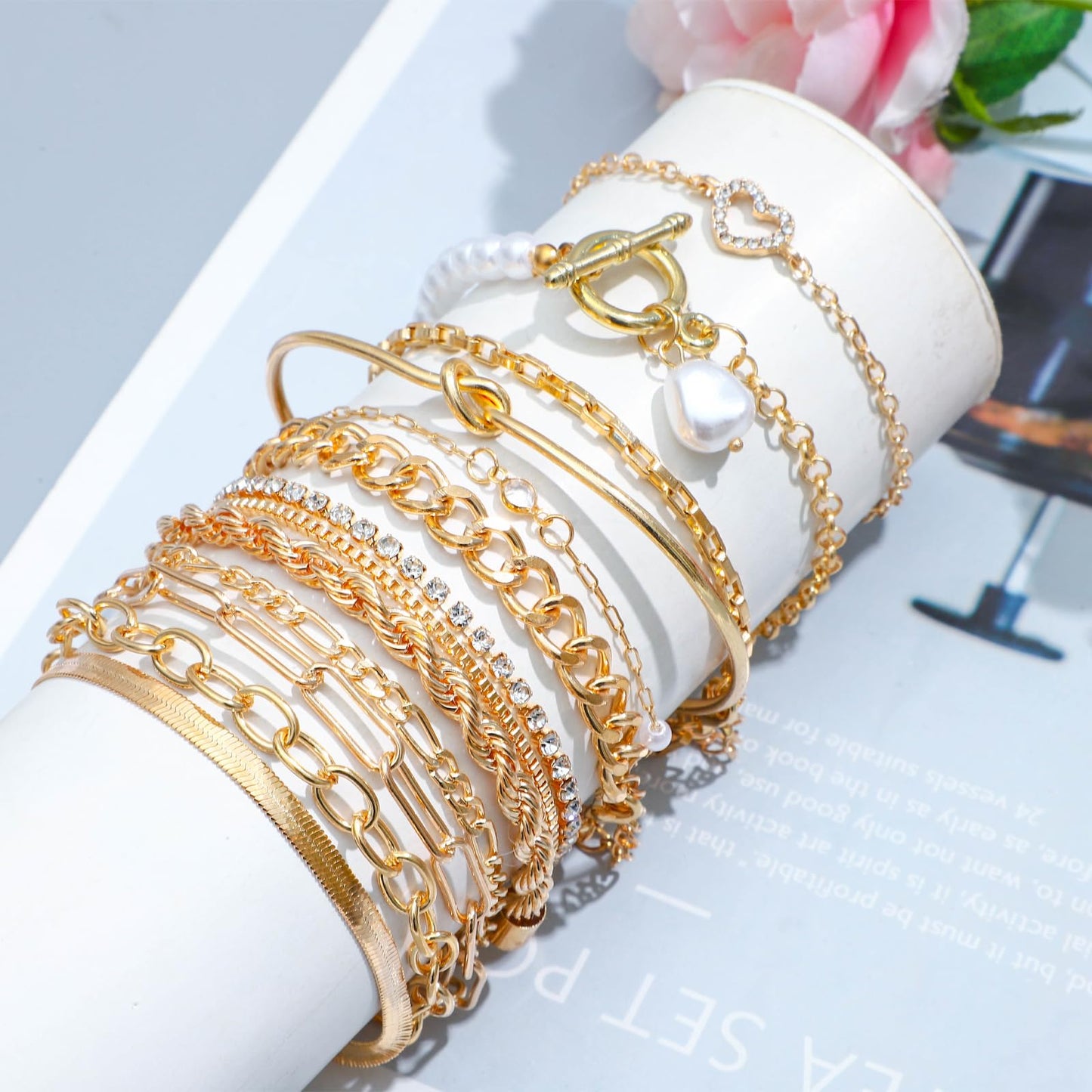 NEWITIN 69 Pieces Gold Jewelry Set for Women Fashion Costume Jewelry Gold Plated Necklace Bracelet Earrings Set for Women