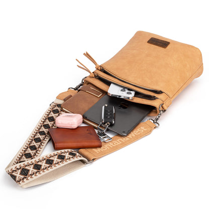 Montana West Multi Zip Pocket Crossbody Bag With Guitar Strap