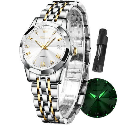 OLEVS Watches Women with Date Silver Stainless Steel Luxury Ladies Watches with Small Writs Diamond Watches for Women Waterproof Elegant Dress Quartz Analog Women's Wrist Watches Reloj de Mujer